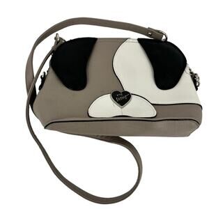 Betsey Johnson Crossbody Bag Puppy Dog Taupe Black White Novelty Purse Handbag